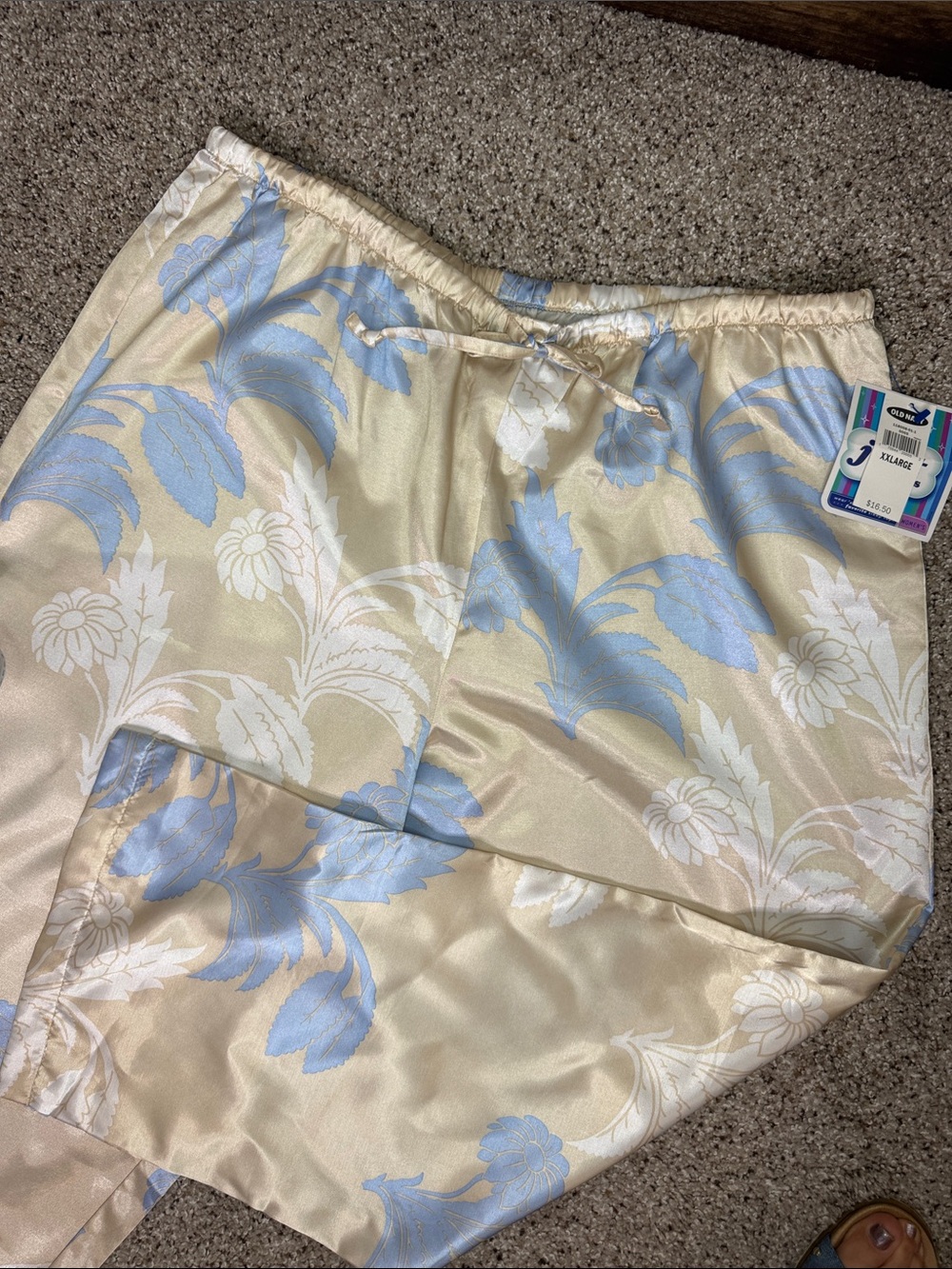 Old Navy Satin Lounge Pajama Pants in Pale Gold & Light Blue
